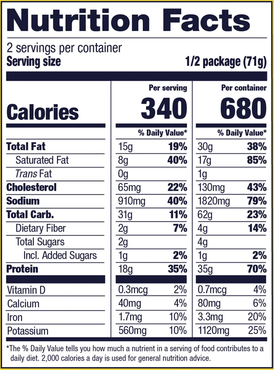 Nutrition facts label for a food product